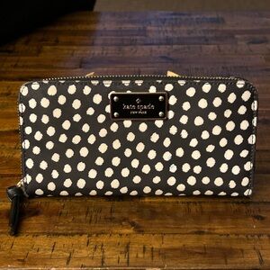 ♠️ KATE SPADE ~ Black and Cream Polka Dot Zip-Around Wallet - Black & Cream ♠️